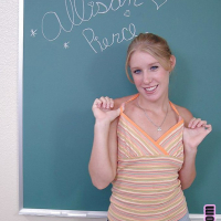 Schoolgirl blonde babe Allison undressing her awesome pussy