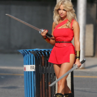 Ashley Benson showing ass and sweaty crotch in tiny red costume at the Pixels se
