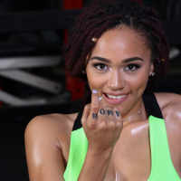Sporty black girl Julie Kay gets down and dirty during workout