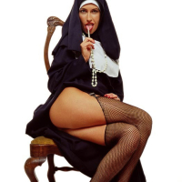 Horny nun Sophie Evans shows her holly tits and her ass