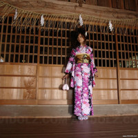 Asian Chiaki wearing a beautiful kimono visits different places