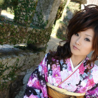 Asian Chiaki wearing a beautiful kimono visits different places