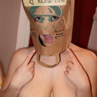 Pictures of teen nympho Busty Ellen sucking cock through a paper bag