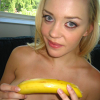 Cute blonde girl Annette Schwarz attempting to deepthroat banana and carrot