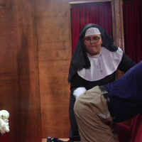 Curvy nun Karla Lane spanks a male parishoner