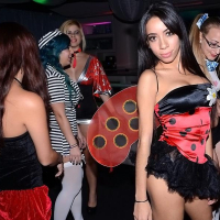 Hot club girls dress up in their costumes and fuck in a night club