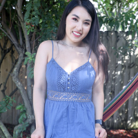 Asian hottie Mina Moon drops her blue dress and serves cock in POV style