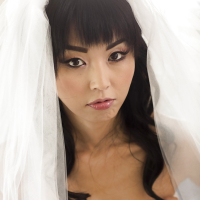 Hot Asian pornstar Marica Hase posing topless in wedding dress