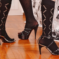 Leggy Euro dykes Tiffany Rousso and Victoria Swinger lick sock clad feet