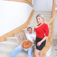 Blonde slut with big tits hardcore pizza fuck two cocks