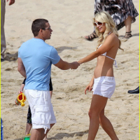 Paris Hilton wearing sexy white bikini seethrough shorts at the beach in Cabo