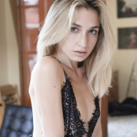 Super hot blonde model Susie peels off super sexy black nighties