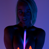 Amateur blonde Nikki Sims in sexy panties with hot glowing nipples