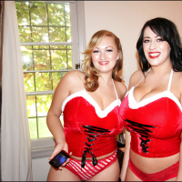 Christmas cosplay scene features big tits lesbian Leanne Crow