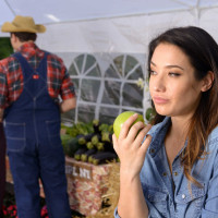 Eva Lovia going to the market and getting a meaty cucumber
