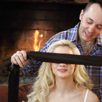 Young blond teen Elsa Jean blindfolded before giving and receiving oral sex