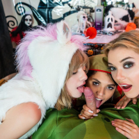 Lena Anderson Gina Valentina and Anny Aurora share cock on Halloween night