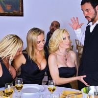 Tanya Tate and her girlfriends dominating a waiter