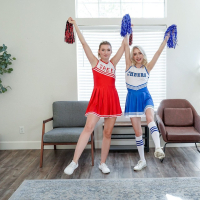 Cheerleaders Emma Sirus and Scarlett Hampton want two hard cocks
