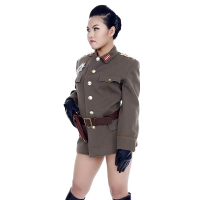 Oriental pornstar Cindy Starfall posing solo in military garb