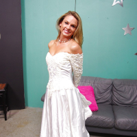 Filthy bride on high heels Amanda Blow slipping off her dress