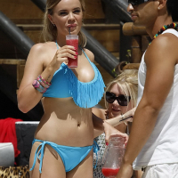 Beautiful Maria Fowler showing off her hot body in light blue bikini at the beac