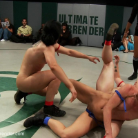 Group of lesbian girls in nonscripted lesbian wrestling fight