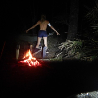 blonde desire goes topless by campfire and nonnude public shoot near river