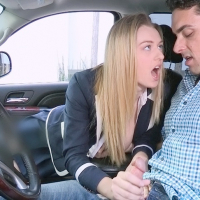 Slutty teen with big melons Natalia Starr gives a sloppy blowjob in the car
