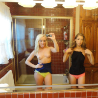 Teen lesbians Sienna Splash and Presley Hart taking naked selfies in mirror