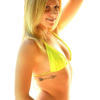 Blonde babe Ashley Vallone looks hot in a yellow bikini top