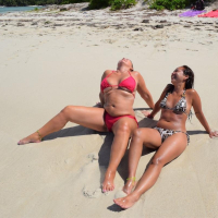 Hot Nude Chrissy and her naturist friend get their tits out on the beach