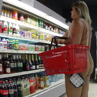 Nude Chrissy goes shopping in her birthday Suit
