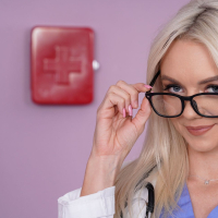 Hot blonde doctor Molly Mae fucking Alina Belle