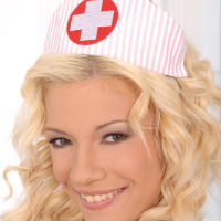 Blonde uniform clad nurse Bibi Noel taking cumshot in mouth after giving bj