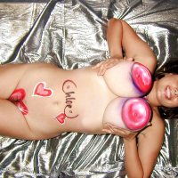 MILF Chloe Vevrier has nice melons and hairy pussy covered with body paint