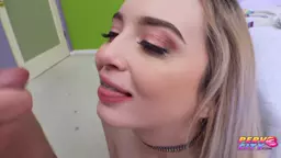 Lexi gets cum blasted across her tongue and braces