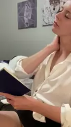brunette romance novel reading voyeur getting