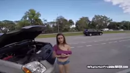 Fucking stranded big tit Ashley Adams on the front seat