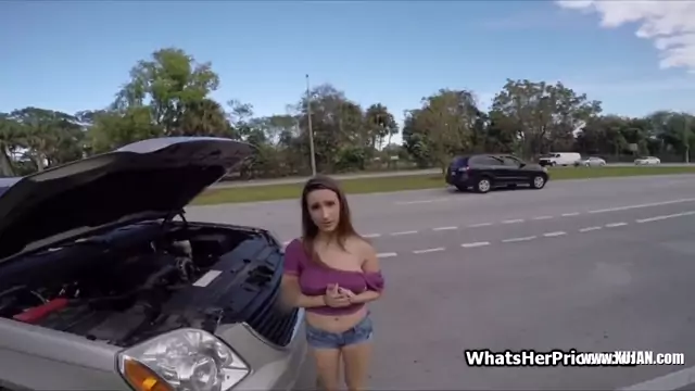 Fucking stranded big tit Ashley Adams on the front seat