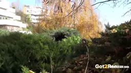 Brunette Babe Takes Huge Long Piss On Bench In Public