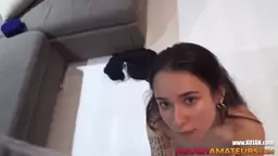 Naughty tattooed teen drilled doggystyle after sloppy blowjob