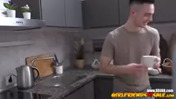 Young teen gets cum on face next to her cuckold BF