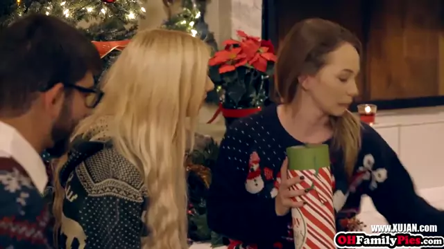 Petite teen step sister gets a huge load into her beaver for Xmas