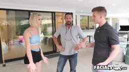 Facials4K Multiple Facials For Unruly Blonde Neighbor Trespassing