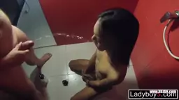 Bound Asian ladyboy Game gets piss in her mouth before she gave great head