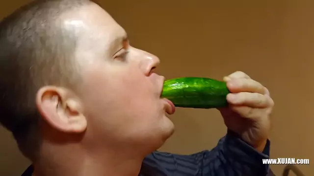 Handsome gay  Cucumber deep into your mouth vid 2