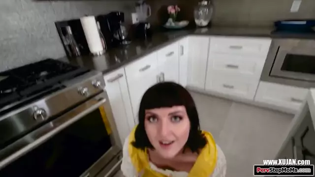 Big Breasted brunette stepmum sucks her stepsons huge dick as a gift