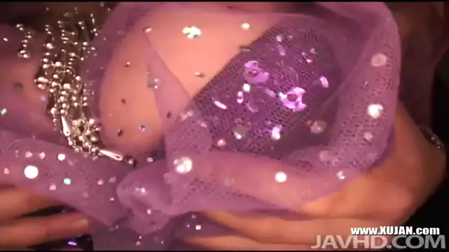 Hikaru Wakabayashi in purple doing hot dance while she toys her twat booty with a vibrator