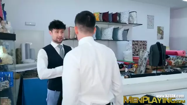 Classy hunk Franky Fox drills suit tailor raw as payment